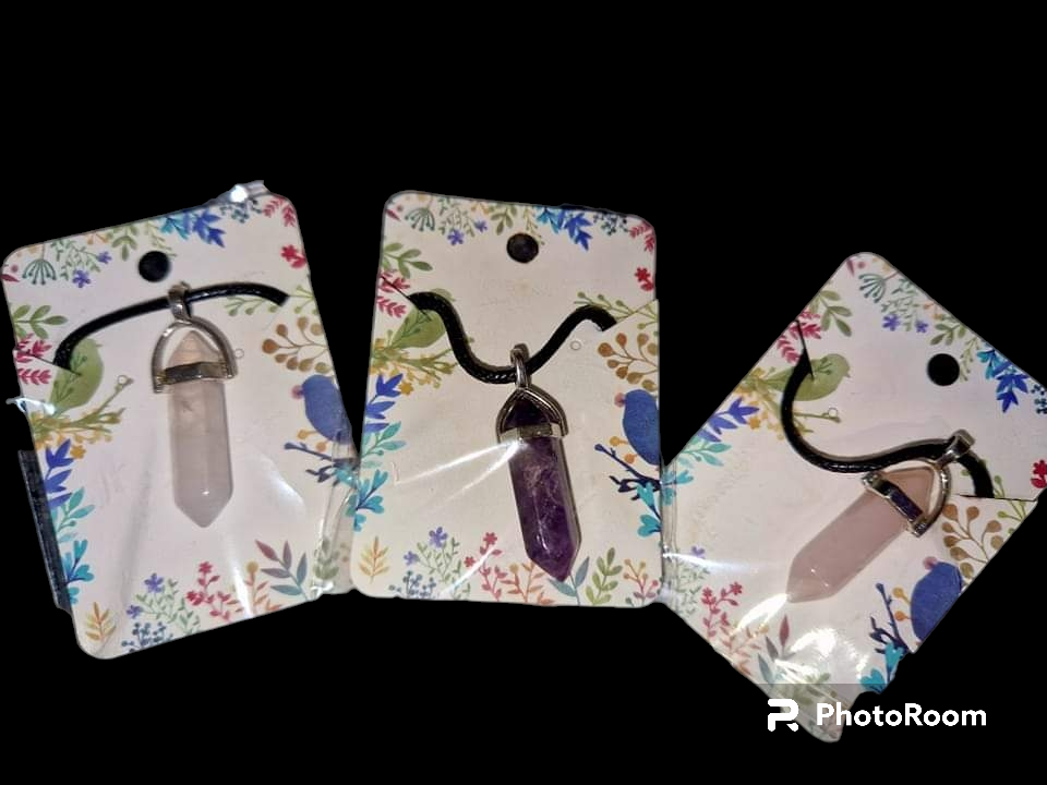 Natural Crystal Point Necklace - Amethyst, Rose Quartz, or Clear Quartz