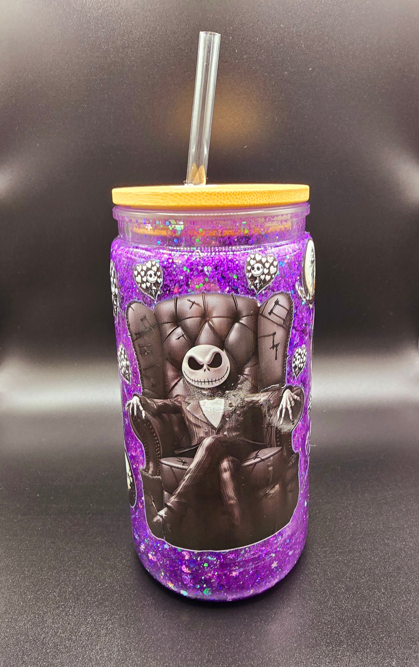 spooky sparkle with this 16oz Jack Skellington Glitter Tumbler!