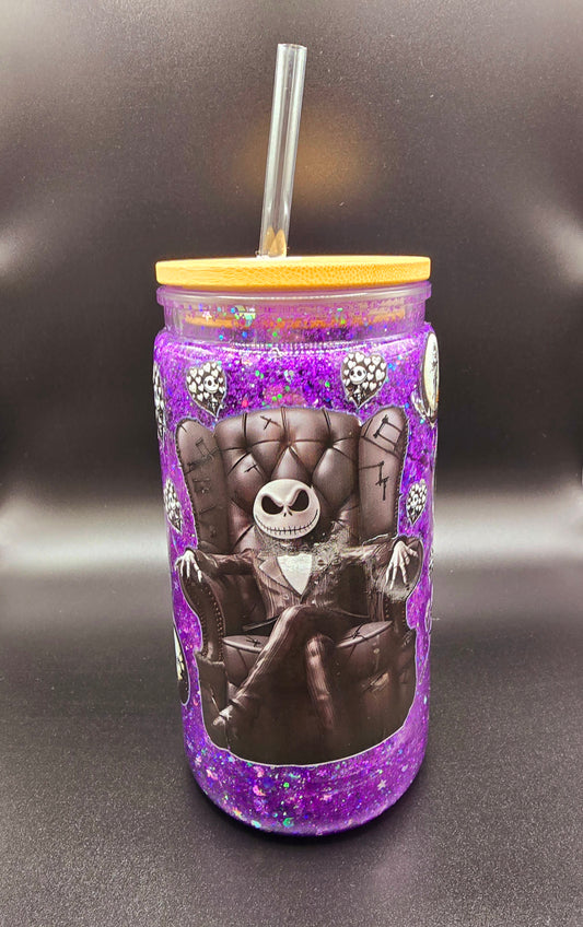 spooky sparkle with this 16oz Jack Skellington Glitter Tumbler!